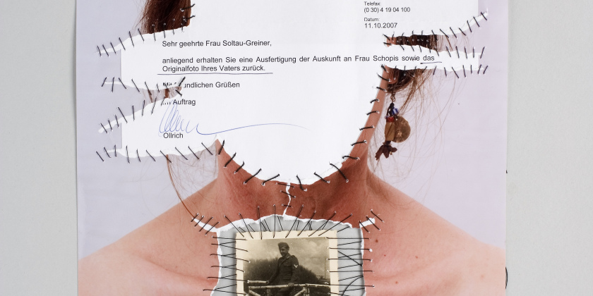 Vorderseite, Annegret Soltau, Fotovernähung 69 aus der Serie »Vatersuche«, 2007 © Annegret Soltau - VG Bild-Kunst, Bonn, 2025